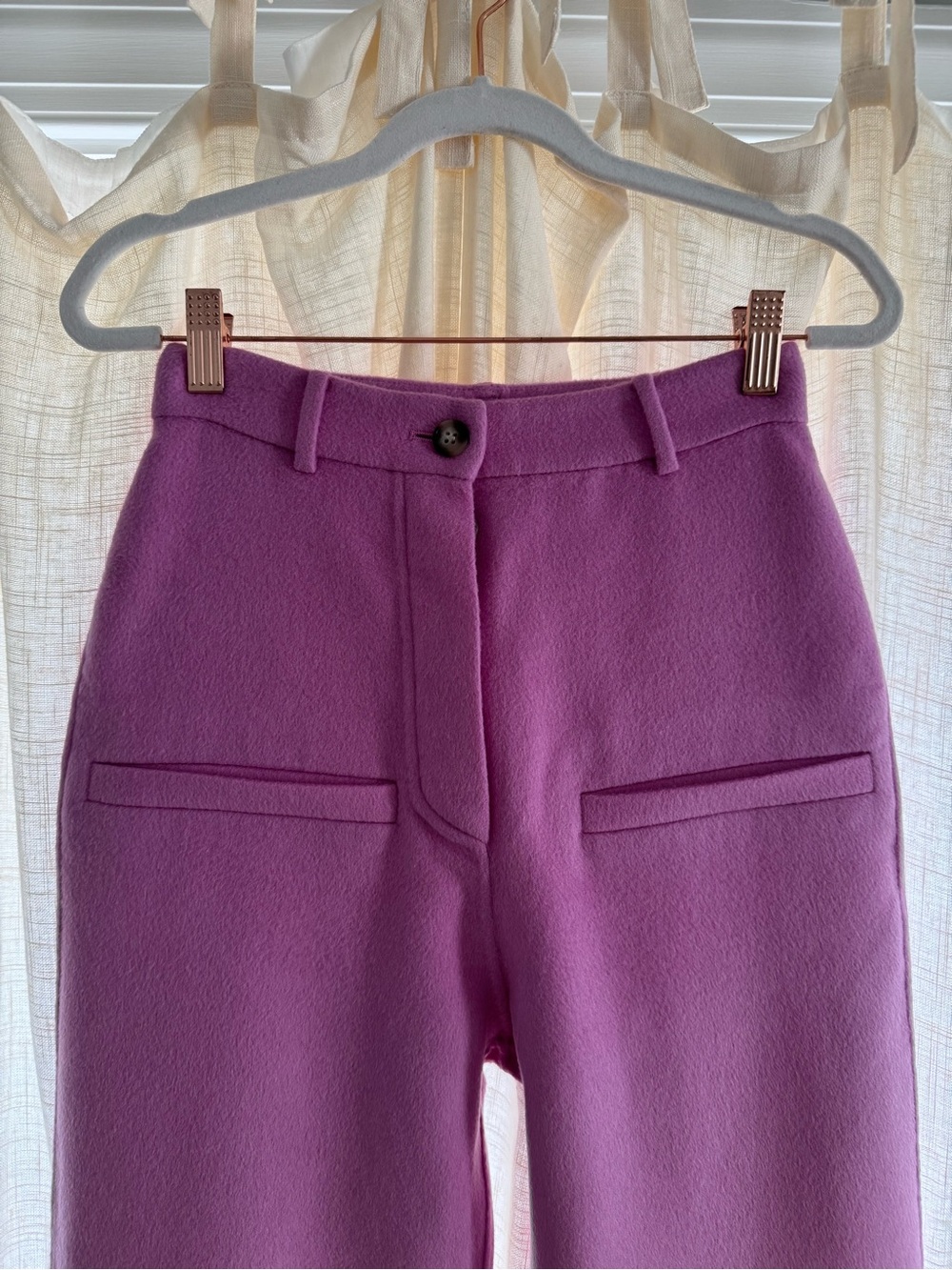 Nanushka Pink Flannel Button Fly Wide Leg Trousers Size XS 25" Waist
